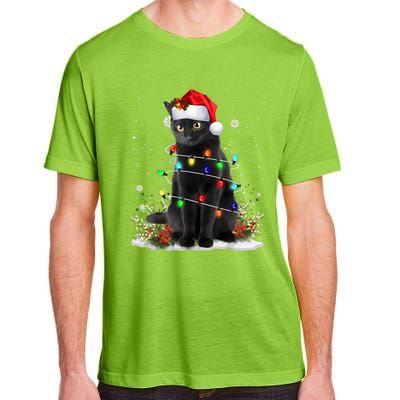 Black Cat Christmas Santa Hat Funny Meowy Cats Women Adult ChromaSoft Performance T-Shirt