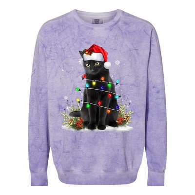 Black Cat Christmas Santa Hat Funny Meowy Cats Women Colorblast Crewneck Sweatshirt