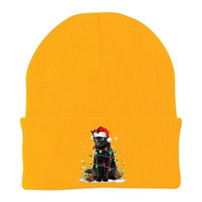 Black Cat Christmas Santa Hat Funny Meowy Cats Women Knit Cap Winter Beanie