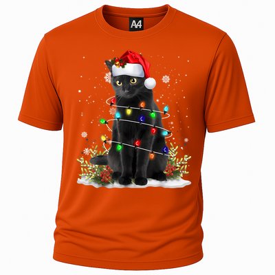 Black Cat Christmas Santa Hat Funny Meowy Cats Women Cooling Performance Crew T-Shirt