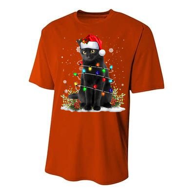 Black Cat Christmas Santa Hat Funny Meowy Cats Women Performance Sprint T-Shirt