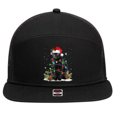 Black Cat Christmas Santa Hat Funny Meowy Cats Women 7 Panel Mesh Trucker Snapback Hat