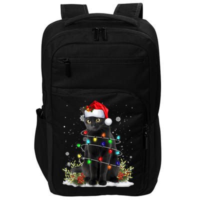 Black Cat Christmas Santa Hat Funny Meowy Cats Women Impact Tech Backpack