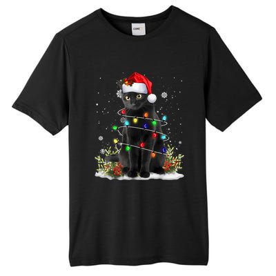 Black Cat Christmas Santa Hat Funny Meowy Cats Women Tall Fusion ChromaSoft Performance T-Shirt