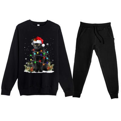 Black Cat Christmas Santa Hat Funny Meowy Cats Women Premium Crewneck Sweatsuit Set