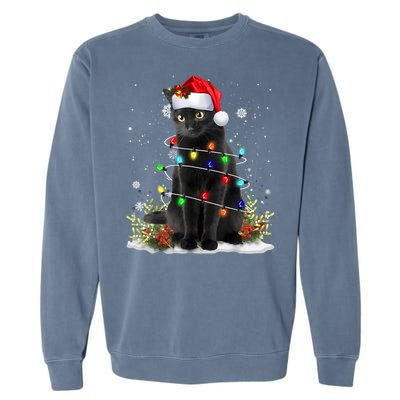 Black Cat Christmas Santa Hat Funny Meowy Cats Women Garment-Dyed Sweatshirt