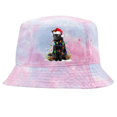 Black Cat Christmas Santa Hat Funny Meowy Cats Women Tie-Dyed Bucket Hat