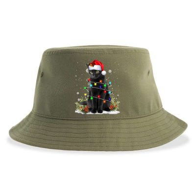 Black Cat Christmas Santa Hat Funny Meowy Cats Women Sustainable Bucket Hat