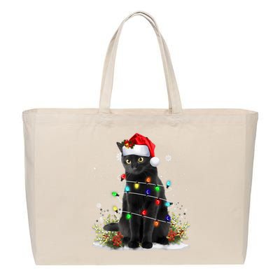 Black Cat Christmas Santa Hat Funny Meowy Cats Women Cotton Canvas Jumbo Tote