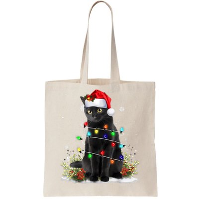 Black Cat Christmas Santa Hat Funny Meowy Cats Women Tote Bag