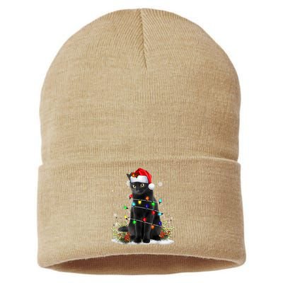 Black Cat Christmas Santa Hat Funny Meowy Cats Women Sustainable Knit Beanie