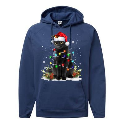 Black Cat Christmas Santa Hat Funny Meowy Cats Women Performance Fleece Hoodie