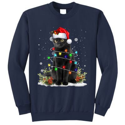 Black Cat Christmas Santa Hat Funny Meowy Cats Women Sweatshirt