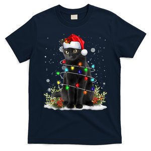 Black Cat Christmas Santa Hat Funny Meowy Cats Women T-Shirt