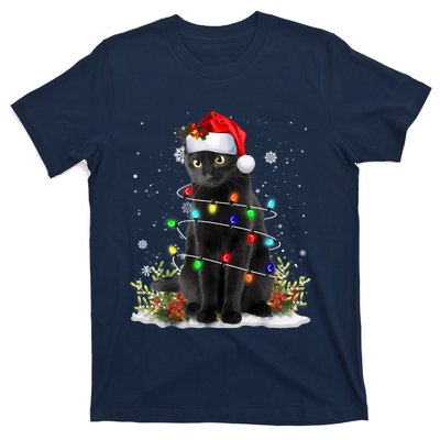 Black Cat Christmas Santa Hat Funny Meowy Cats Women T-Shirt