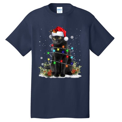 Black Cat Christmas Santa Hat Funny Meowy Cats Women Tall T-Shirt