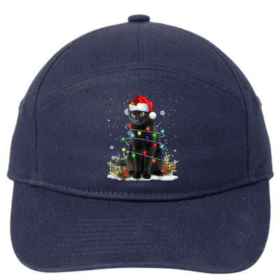 Black Cat Christmas Santa Hat Funny Meowy Cats Women 7-Panel Snapback Hat