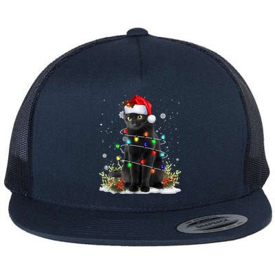 Black Cat Christmas Santa Hat Funny Meowy Cats Women Flat Bill Trucker Hat