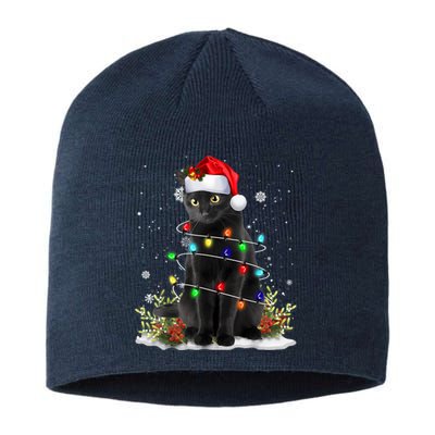 Black Cat Christmas Santa Hat Funny Meowy Cats Women Sustainable Beanie