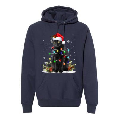 Black Cat Christmas Santa Hat Funny Meowy Cats Women Premium Hoodie