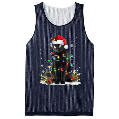 Black Cat Christmas Santa Hat Funny Meowy Cats Women Mesh Reversible Basketball Jersey Tank