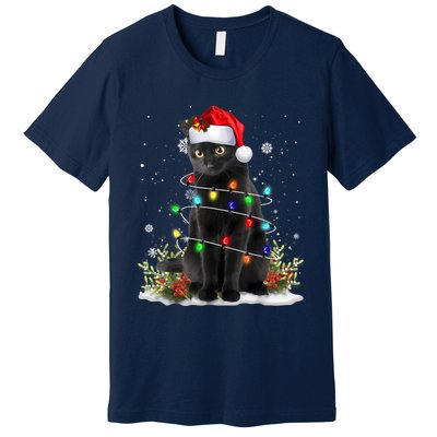 Black Cat Christmas Santa Hat Funny Meowy Cats Women Premium T-Shirt