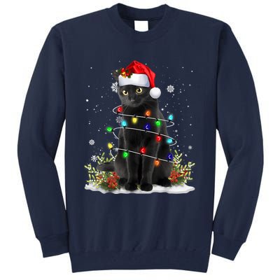 Black Cat Christmas Santa Hat Funny Meowy Cats Women Tall Sweatshirt