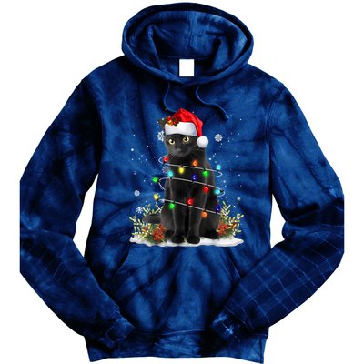 Black Cat Christmas Santa Hat Funny Meowy Cats Women Tie Dye Hoodie