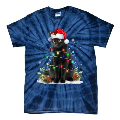 Black Cat Christmas Santa Hat Funny Meowy Cats Women Tie-Dye T-Shirt