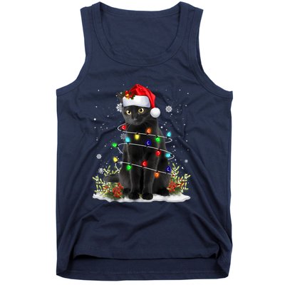 Black Cat Christmas Santa Hat Funny Meowy Cats Women Tank Top