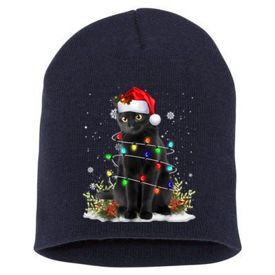 Black Cat Christmas Santa Hat Funny Meowy Cats Women Short Acrylic Beanie