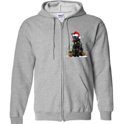 Black Cat Christmas Santa Hat Funny Meowy Cats Women Full Zip Hoodie