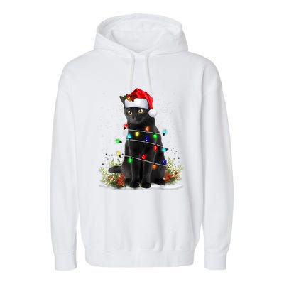 Black Cat Christmas Santa Hat Funny Meowy Cats Women Garment-Dyed Fleece Hoodie