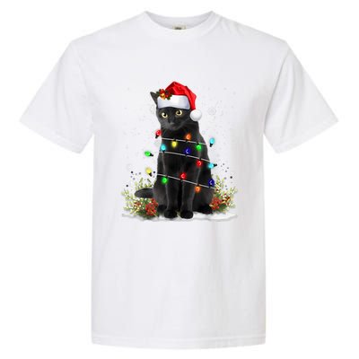 Black Cat Christmas Santa Hat Funny Meowy Cats Women Garment-Dyed Heavyweight T-Shirt