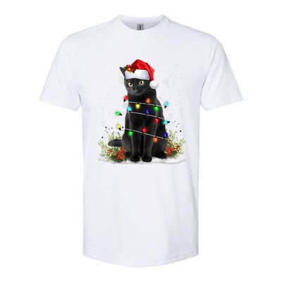 Black Cat Christmas Santa Hat Funny Meowy Cats Women Softstyle CVC T-Shirt