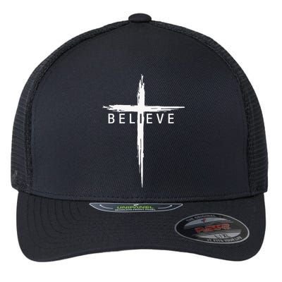 Believe Christian Cross Jesus Christ Christians Men Women Flexfit Unipanel Trucker Cap