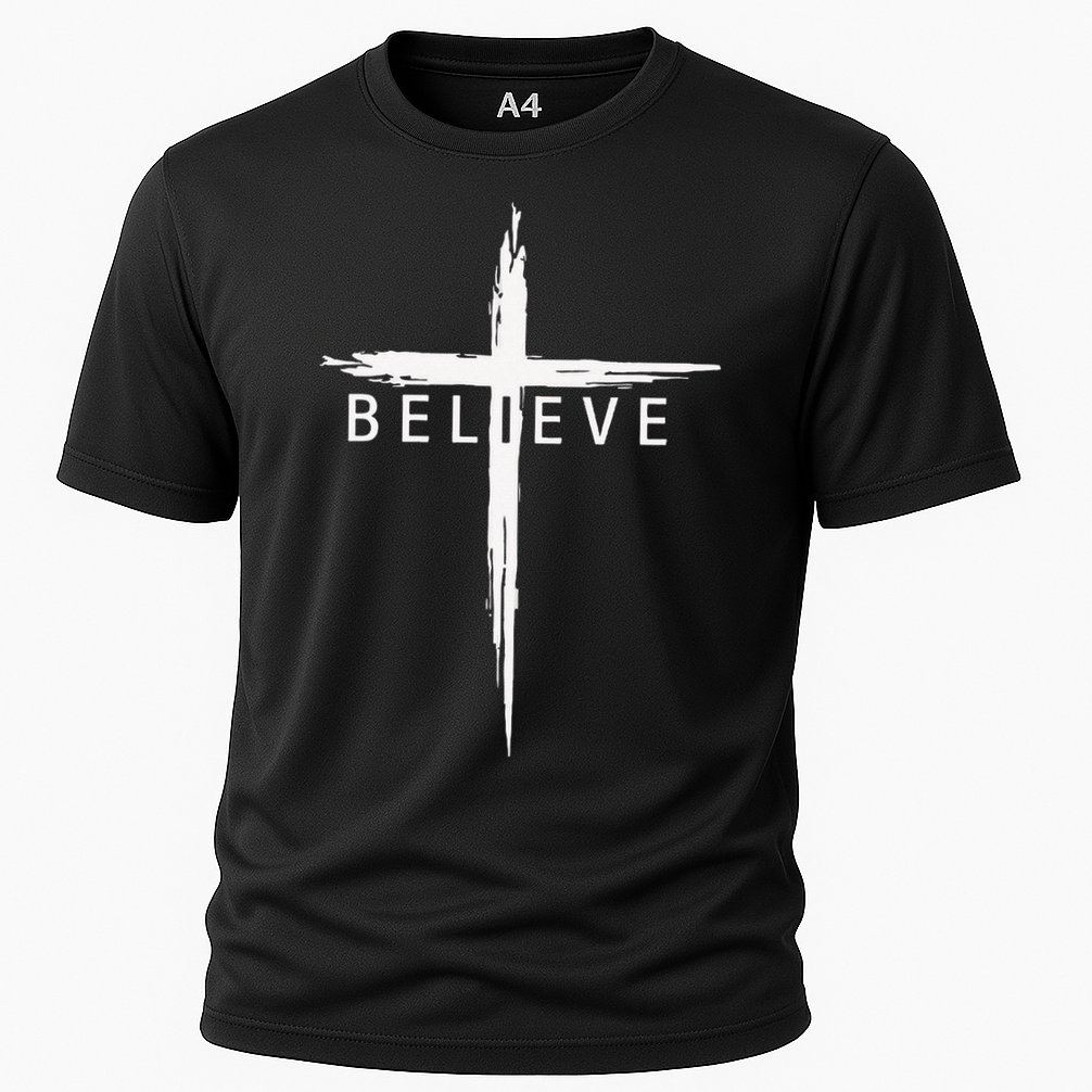 Believe Christian Cross Jesus Christ Christians Men Women Cooling Performance Crew T-Shirt
