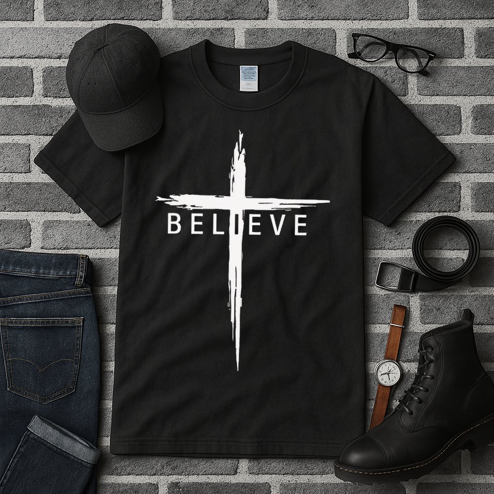 Believe Christian Cross Jesus Christ Christians Men Women Tall T-Shirt