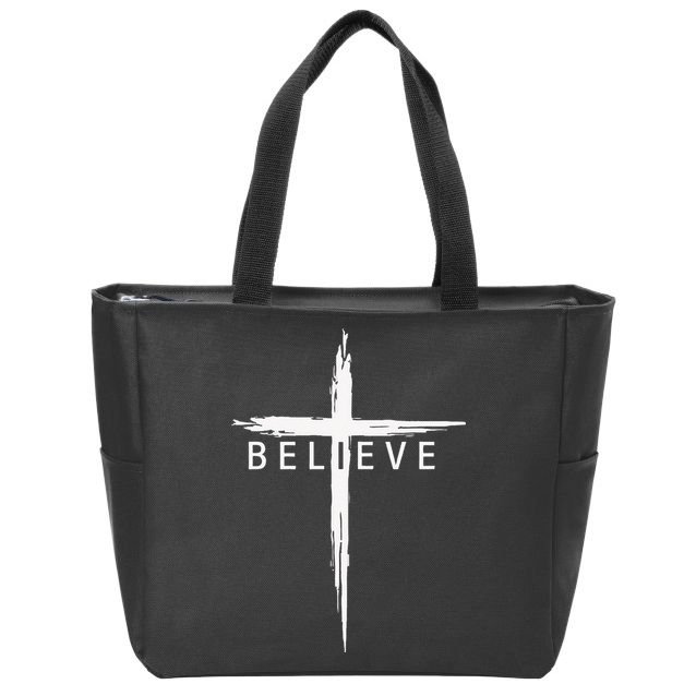 Believe Christian Cross Jesus Christ Christians Men Women Zip Tote Bag