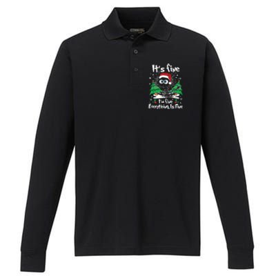 Black Cat Christmas Its Fine Im Fine Everything Is Fine Performance Long Sleeve Polo