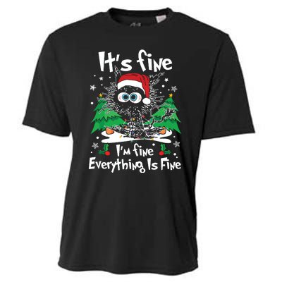 Black Cat Christmas Its Fine Im Fine Everything Is Fine Cooling Performance Crew T-Shirt