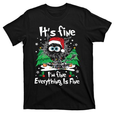 Black Cat Christmas Its Fine Im Fine Everything Is Fine T-Shirt