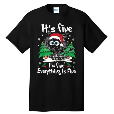 Black Cat Christmas Its Fine Im Fine Everything Is Fine Tall T-Shirt