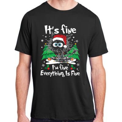 Black Cat Christmas Its Fine Im Fine Everything Is Fine Adult ChromaSoft Performance T-Shirt