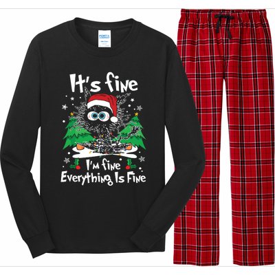 Black Cat Christmas Its Fine Im Fine Everything Is Fine Long Sleeve Pajama Set