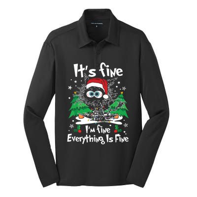 Black Cat Christmas Its Fine Im Fine Everything Is Fine Silk Touch Performance Long Sleeve Polo