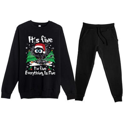 Black Cat Christmas Its Fine Im Fine Everything Is Fine Premium Crewneck Sweatsuit Set