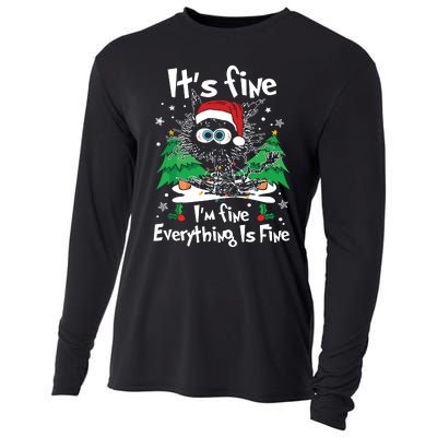 Black Cat Christmas Its Fine Im Fine Everything Is Fine Cooling Performance Long Sleeve Crew