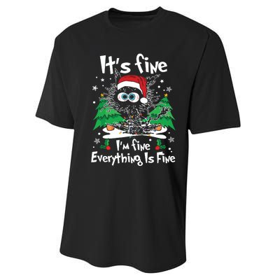 Black Cat Christmas Its Fine Im Fine Everything Is Fine Performance Sprint T-Shirt