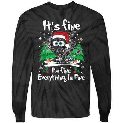 Black Cat Christmas Its Fine Im Fine Everything Is Fine Tie-Dye Long Sleeve Shirt